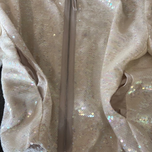 ZARA NEW WOMAN SEQUIN BOMBER JACKET CREAM Size L - Picture 11 of 16